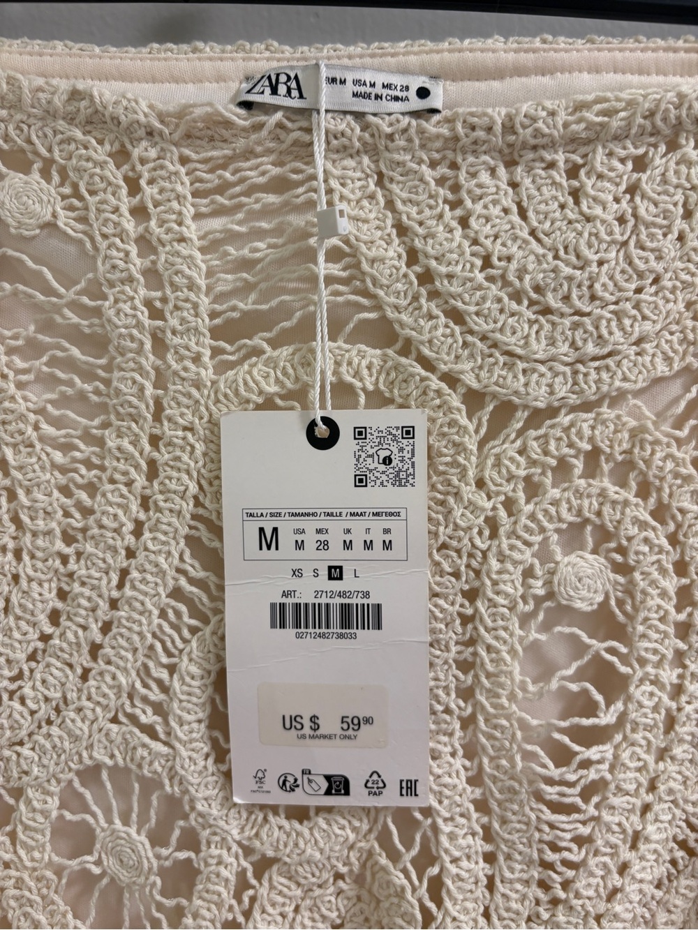 Zara Asymmetrical Scalloped Crochet Midi Skirt - Cream - Medium - NWT - Picture 2 of 8